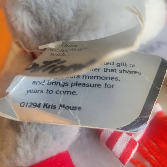 Mattel Emotions Vintage Christmas Gray Mouse Plush Red Scarf Black Boots Stuffed - Picture 13 of 13